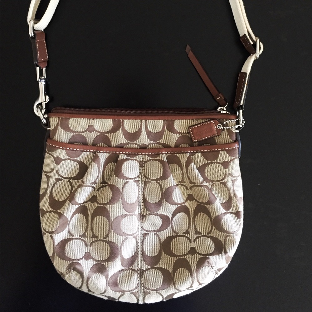 Coach purse brown leather, canvas strap